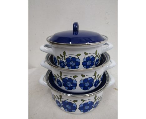 Vintage enamel pans with lids