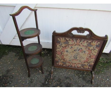 A 3 tier cake stand a/f and a tapestry fire screen