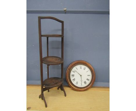 Wall clock and folding wooden cake stand (in need of repair)&nbsp;