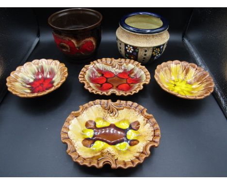 West German planter, Czech planter and 4 dishes in similar style