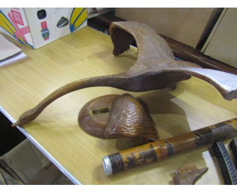 A small didgeridoo (or similar) and a large treen swan a/f but all parts present&nbsp;