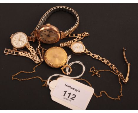 A 9ct gold locket, circular engine-turned with a foliate engraved border, articulated suspensory loop and associated metal ch