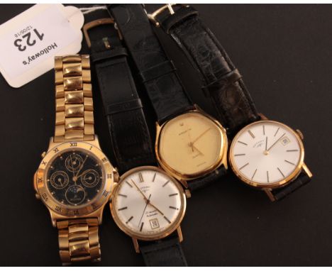 A gentleman's 9ct gold Rotary wristwatch, circular brushed champagne dial, baton numerals, sweep seconds hand and date adjust
