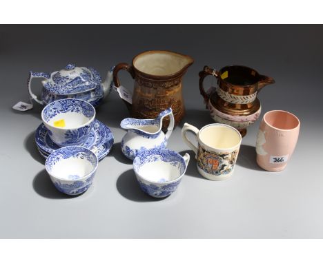 A Royal Doulton 1953 Coronation jug, 16cm, a Johnson Brothers Edward VII Coronation beaker, a 1937 Coronation mug, a Victoria