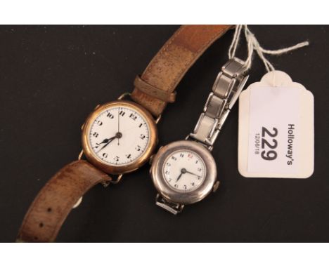 A gentleman's 9ct gold wristwatch, with white enamel dial and Arabic numerals, together with a lady's half hunting cased styl