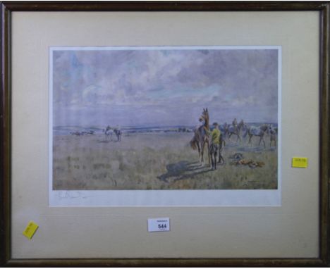 After Lionel Edwards Racehorses training on the gallops a print, signed in pencil 27 x 41cm