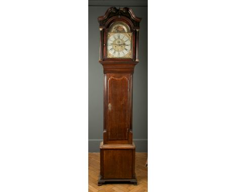 Thomas Taylor, Sandbach, an early 19th century oak mahogany crossbanded longcase clock, arched brass 12in Arabic and Roman di