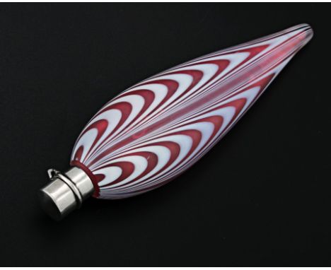 A Stourbridge pink and white glass scent flask, with hinged silver cover marked for Birmingham 1900. 14cm long