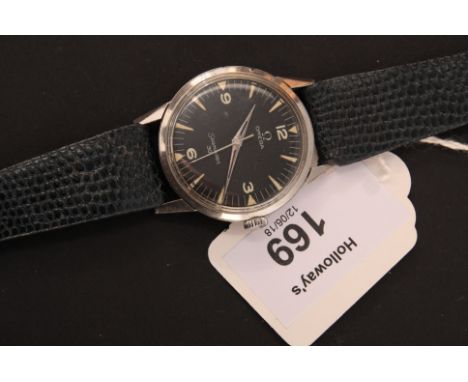 A gentleman's Omega Seamaster wristwatch, the circular black enamel dial with luminous Arabic and baton numerals, sweep secon