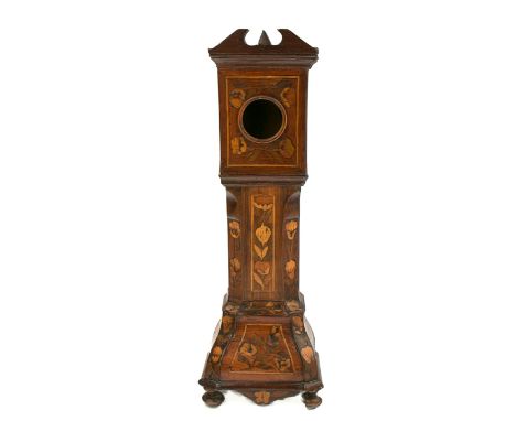 A 19th century Dutch walnut and floral marquetry watch case fashioned as a longcase clock, 38cm