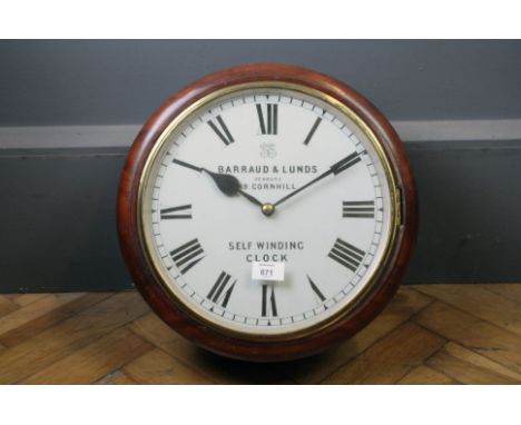 Barraud and Lunds, Retailer, London, a 19th century mahogany cased twelve inch dial clock, the 'Self Winding Clock' electrica