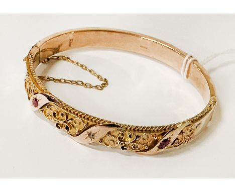 9CT GOLD RUBY &amp; DIAMOND BANGLE