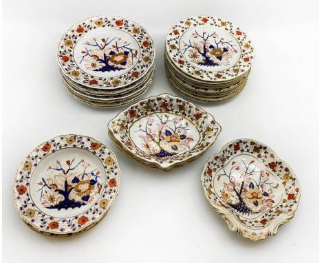 A LARGE GROUP OF TWENTY-THREE PIECES OF CROWN DERBY CERAMIC TABLEWAREINCLUDING DINNER PLATES AND SOUP PLATES ALL DECORATED IN