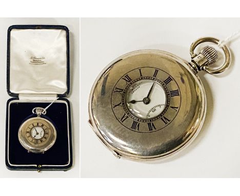 H/M SILVER BENSON HALF HUNTER POCKET WATCH - IN BOX