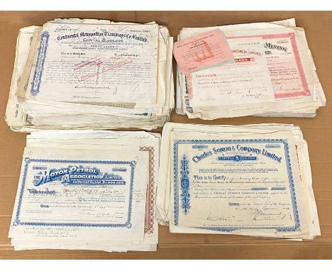 LARGE COLLECTION OF VARIOUS SHARE CERTIFICATES AND BONDS IN VARIOUS CONDITIONS A/F (400+)OVER 400 PIECES
