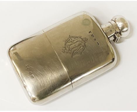 HM SILVER HIP FLASK INITIALLED ''A H'' - 9 OZS APPROX