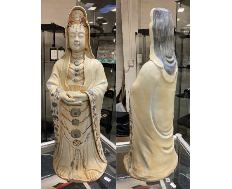 GWAN YIN DEITY (CERAMIC) POSITIAN OF ROYAL EASE IN GREAT CONDITION - 45 X 58 CMS APPROX