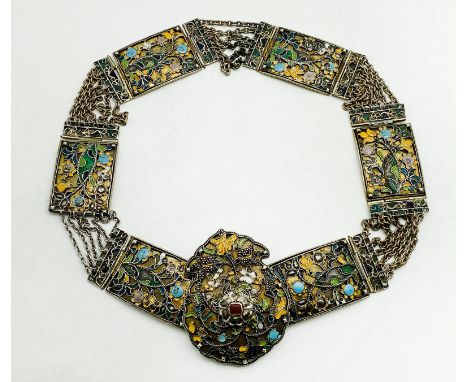 EARLY POSSIBLY RUSSIAN ENAMEL BELT WITH POSSIBLY SOME LOW-GRADE SILVER GRADE CONTENT TO THE MAIN COMPONENTS THERE IS SOME LOS