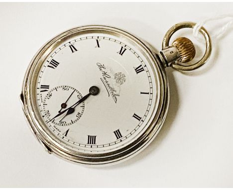 H/M SILVER OPEN FACE THOMAS RUSSELL &amp; SON POCKET WATCH WITH ENGRAVING ''PRESENTED FROM MR &amp; MRS L VINER TO MS LEVY ON
