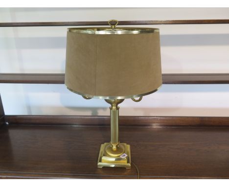 A good quality brass table lamp and shade in working order, 63cm high 