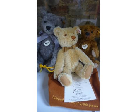 Three Steiff teddy bears, George the bear, 30cm, limited edition, number 1310 of 2000, with bag and certificate, together wit