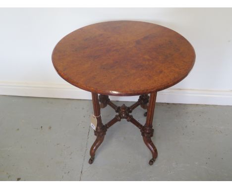 A good Victorian burr walnut side table on reeded supports, 62cm tall x 57cm - in good restored condition 