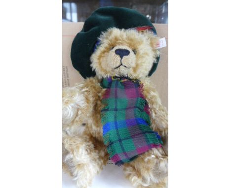 A Steiff Scottish Bear - Parliament Tartan, 33cm, Mohair - limited edition, number 2939 of 3000 with certificate and original