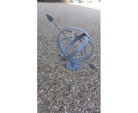 A hand forged wrought iron 40cm diameter armillary sphere sundial - 61cm W x 71cm H 