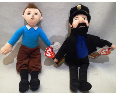 Two TY Bears from The Adventures of Tintin, Captain Haddock and Tintin both in excellent condition, ex display. UK P&amp;P Gr