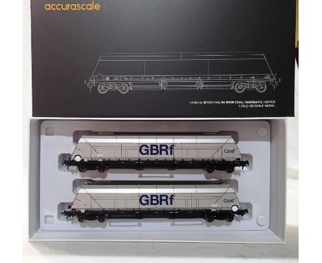 OO scale Accurascale 2604 GBRF2, HYA Bogie Hopper wagon, twin pack, G.B.R.F coal, in excellent to near mint condition. UK P&a