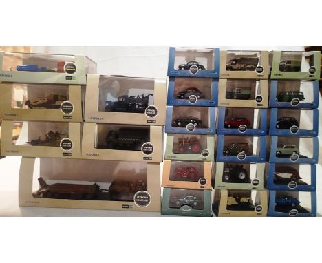 Selection of twenty four OO scale Oxford die cast vehicles, cars, farming, military etc, all in excellent condition/boxed. UK