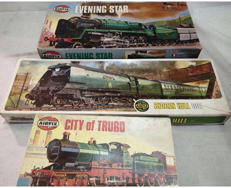 Three Airfix locomotive kits, comprising City of Truro, Biggin Hill and Evening Star, box containing two kits, all appear com