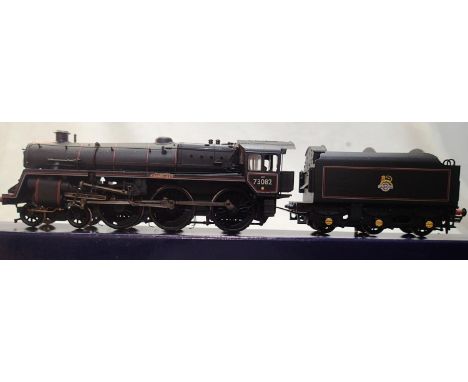 OO scale Bachmann 32-502 class 5, Camelot, 73082, Black Early Crest, in excellent condition, detail fitted, box has wear. UK 