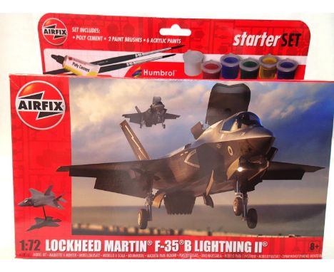 Airfix 1/72 scale Lockheed Martin F35 lightning, starter set kit, with glue, paints and brushes, new, storage wear to box. UK