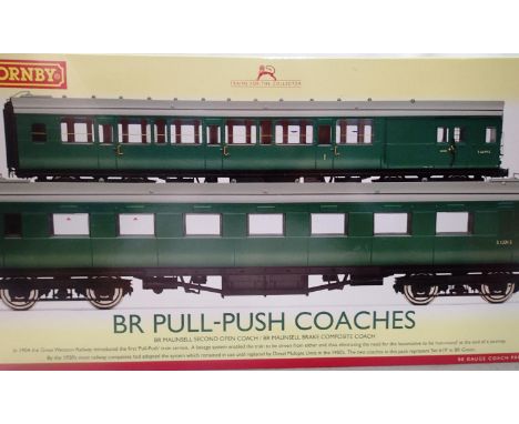 OO scale Hornby R4534D, B.R push pull coaches, Green, in excellent to near mint condition, boxed. UK P&amp;P Group 1 (£16+VAT