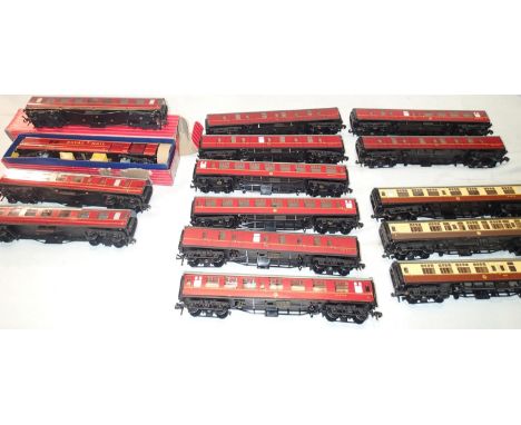 Eleven OO scale Hornby Dublo SD coaches, eight Maroon and three Choc/cream, mostly in very good condition, plus four other ti