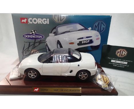 Corgi 95100 1/18 scale MGF appears as new, with plinth, badge and accessory pack, box has wear. UK P&amp;P Group 1 (£16+VAT f