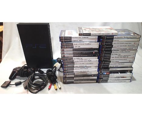 PlayStation 2 console with controller and leads, plus thirty seven games all complete with disc and booklet. UK P&amp;P Group
