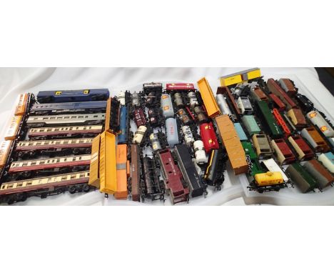 Selection of OO gauge wagons and coaches, various makes and conditions from poor to very good, some re painted/weathered. UK 