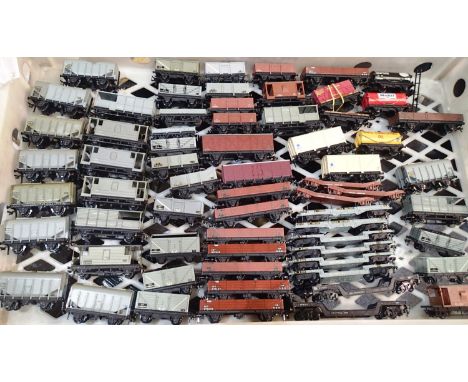 Sixty plus OO scale wagons, various types, mostly Hornby Dublo, suitable for two or three rail, mostly in good condition. UK 