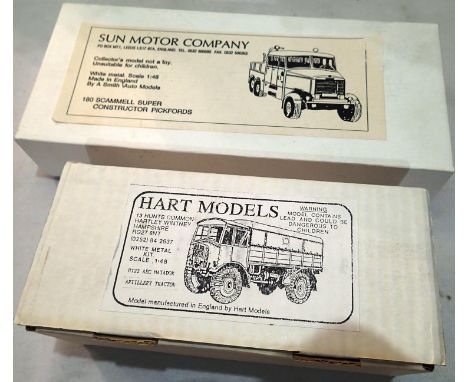 Two 1/48 scale white metal vehicle kits, Scammell super constructor, A Smith models, AEC Matador artillery tractor, Hart mode