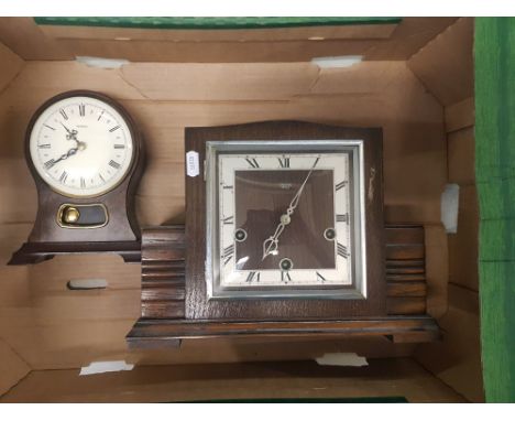 Smiths late Art Deco period oak cased mantle clock together with a Metamec quartz clock. 
