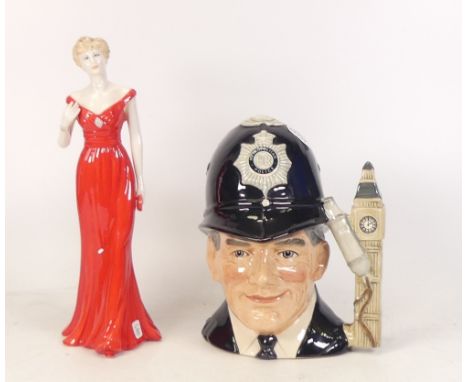 Royal Worcester boxed Diana figure together with Royal Doulton large character jug London Bobby D6744 (2nds) (2) 