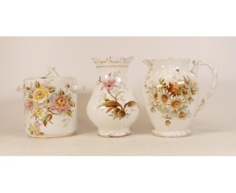 Three Carltonware Wiltshaw &amp; Robinson White Ceramic Items to include Daisy Pattern Jug, Orchid Vase (chip to rim) and Peo