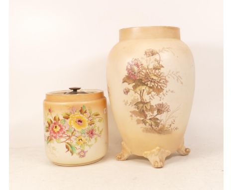 Carltonware Wiltshaw &amp; Robinson Ivory Blushware Peony tobacco jar together with Chrysanthemum footed vase (2) 