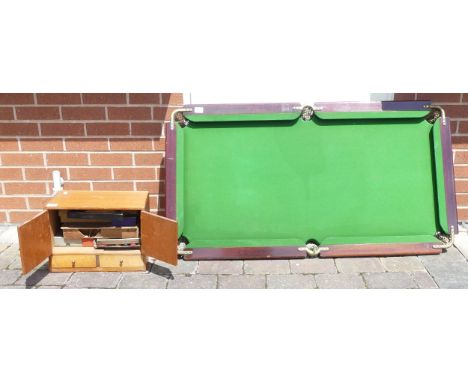 A Heavy Small Billiards Table together with a Quantity of Vintage Boxed billiard Balls in Small Cabinet. Length of table: 132