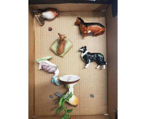 A collection of animal figures to include Beswick Robin 980, Beswick Collie dog, Border Fine Arts Robin, Beswick Beatrix Pott