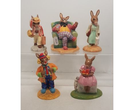 Royal Doulton Bunnykin's figures to include Shopper DB233, Father DBDB154, Clarence the Clown DB332, Once Upon a Time DB441 &