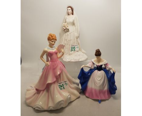 Royal Doulton Lady Figures to include Sara HN2470 &amp; Summer Ball HN5464 together with Royal Worcester Figurine 'Her Majest