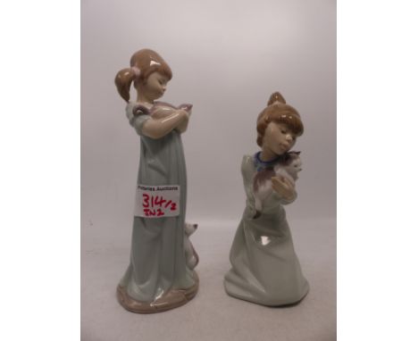 Two Lladro Figures of Girls with Kitten (2) 